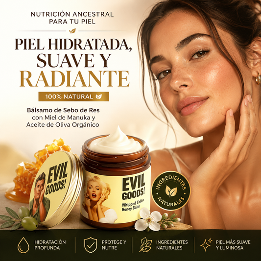 Evil Goods bálsamo de sebo de res y miel de manuka - piel hidratada, suave y radiante